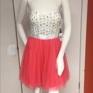 White and Coral Jewel & Tulle Dress